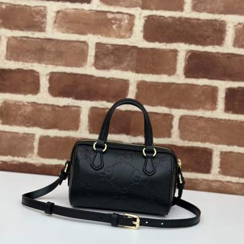 Gucci Women GG Super Mini Top Handle Bag Black GG Leather Zip Closure