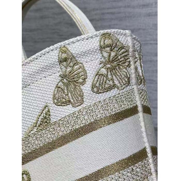 Dior Women CD Hat Basket Bag White Gold-One Gradient Butterflies Embroidery