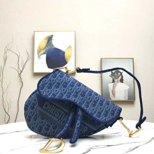 Dior Women Saddle Bag Denim Blue Dior Oblique-Embroidered Canvas