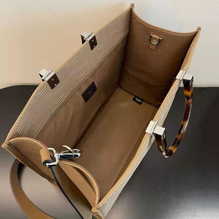 Fendi Women Sunshine Medium FF Fabric Shopper-Brown