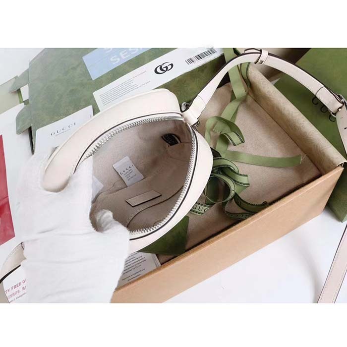 Gucci Women GG Blondie Mini Shoulder Bag White Leather Round Interlocking G Patch