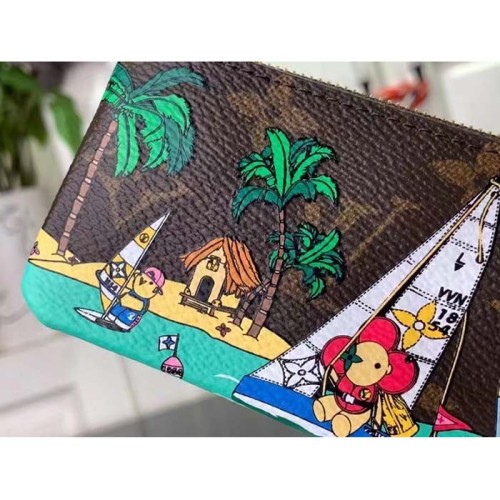 Louis Vuitton LV Unisex Key Pouch Dragon Fruit Pink Monogram Coated Canvas Grained Cowhide Leather