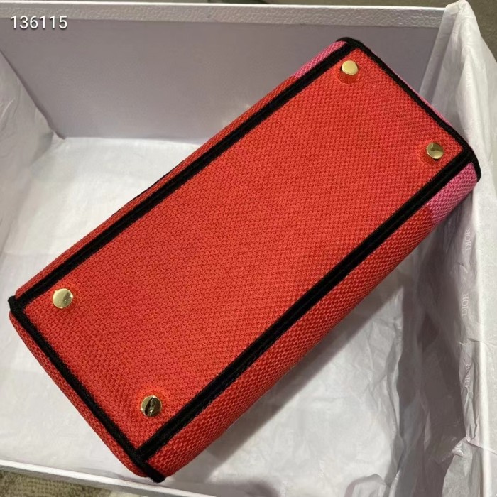 Dior Women Medium Lady D-lite Bag Bright Pink Multicolor D-Flower Pop Embroidery