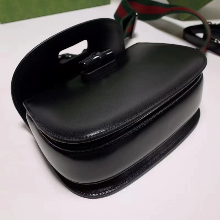 Gucci Women GG Bamboo 1947 Small Top Handle Bag Black Leather Bamboo Hardware