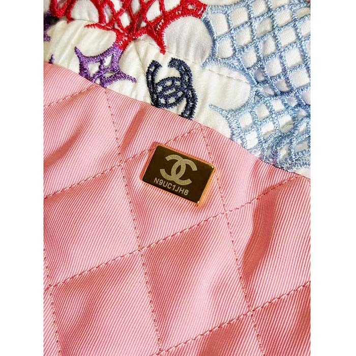 Chanel Women CC 22 Mini Handbag Lace Patchwork Gold-Tone Metal Multicolor