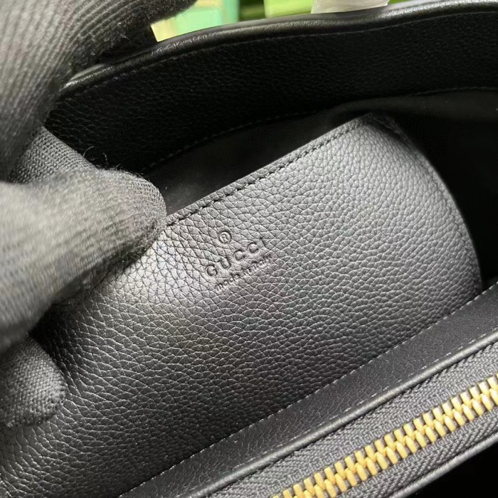 Gucci Women GG Jackie 1961 Small Natural Grain Tote Black Leather Medium Size