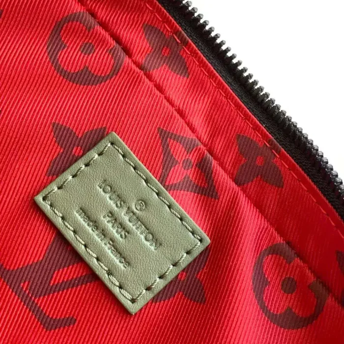 Louis Vuitton LV Unisex Trio Messenger Khaki Green Vermillion Red Monogram Canvas Cowhide Leather