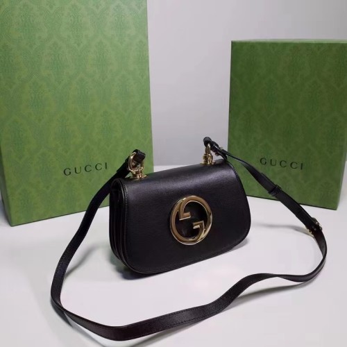 Gucci Women GG Blondie Mini Bag Black Leather Round Interlocking G