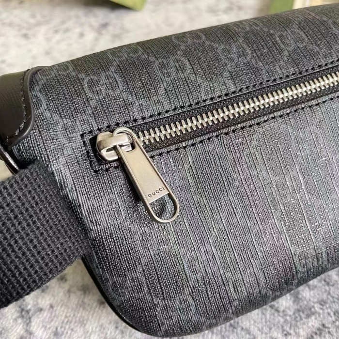 Gucci Unisex Belt Bag Interlocking G Black GG Supreme Canvas Black Leather