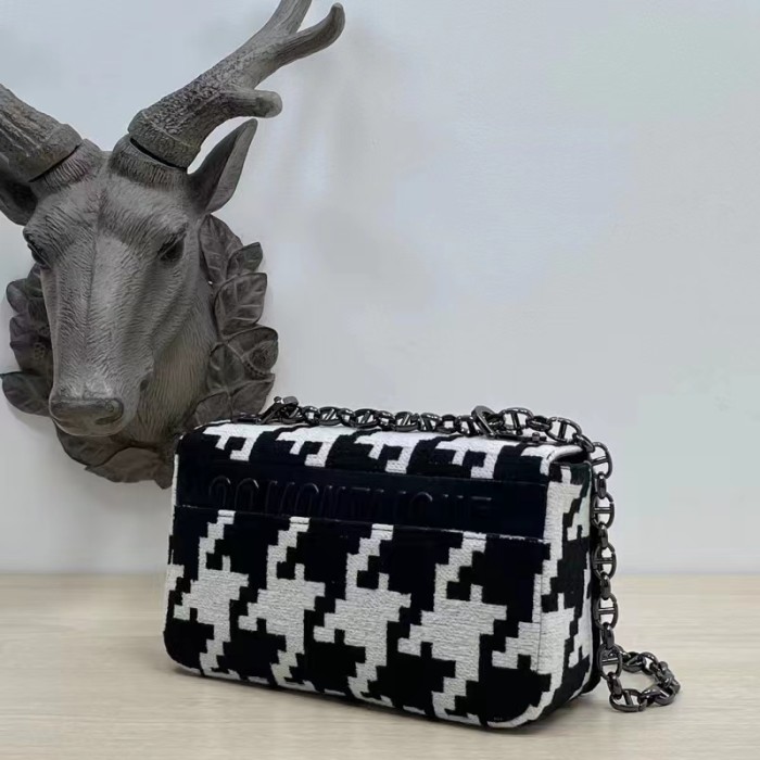 Dior Women Small Dior Caro Bag Black White Macro Houndstooth Fabric