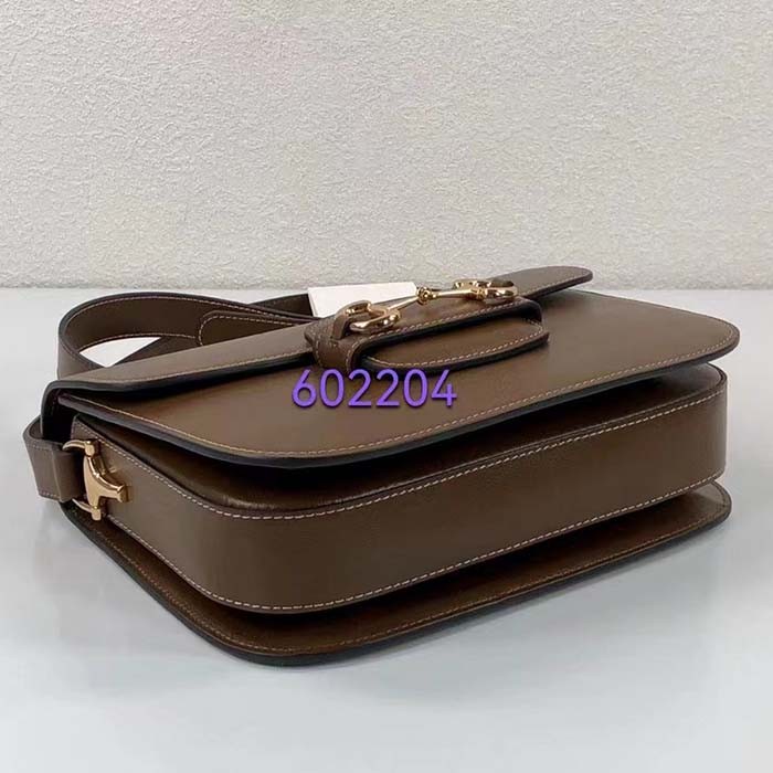 Gucci Women Horsebit 1955 Shoulder Bag Brown Textured Leather Vintage Effect Flap Closure