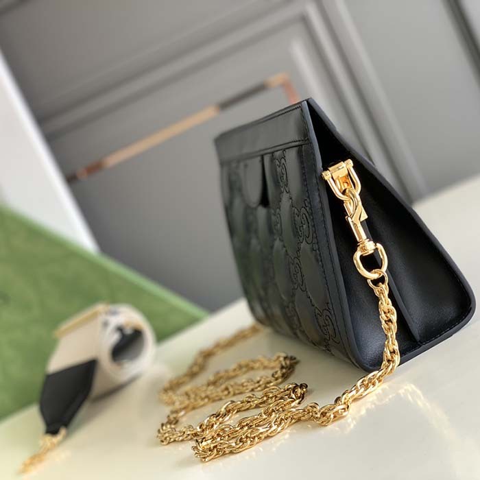 Gucci Women GG Matelassé Leather Small Bag Black Double G
