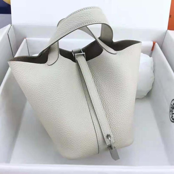 Hermes Women Picotin Lock 22cm in Cowhide leather-White