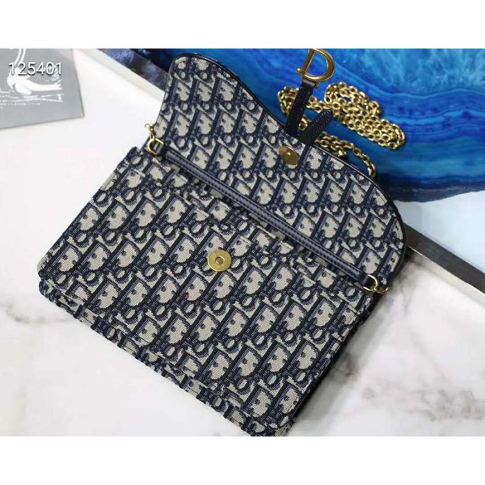Dior Women Saddle Wallet Blue Dior Oblique Jacquard 'D' Stirrup