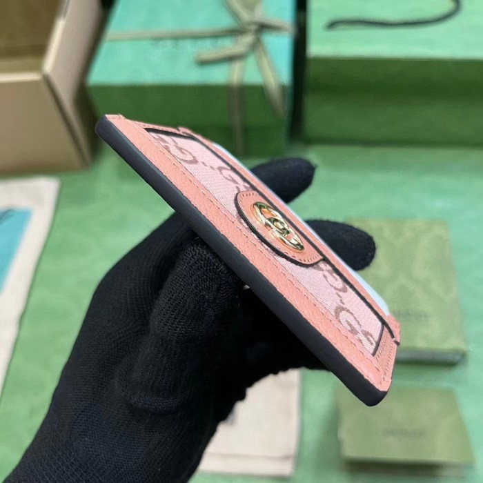 Gucci Unisex GG Ophidia Card Case Pink GG Canvas Double G Four Card Slots