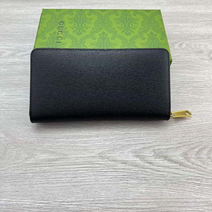 Gucci Unisex GG Zip Around Wallet Gucci Script Black Leather Taffeta