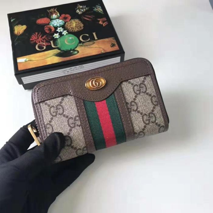 Gucci GG Unisex Ophidia GG Zip Around Card Case in Beige/Ebony GG Supreme Canvas