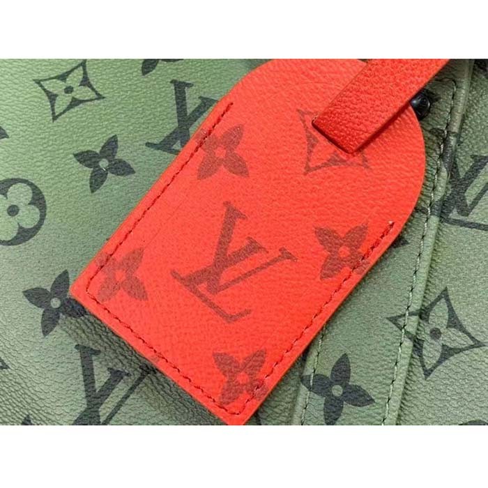 Louis Vuitton LV Unisex Keepall Bandoulière 45 Khaki Green Vermillion Red Monogram Coated Canvas