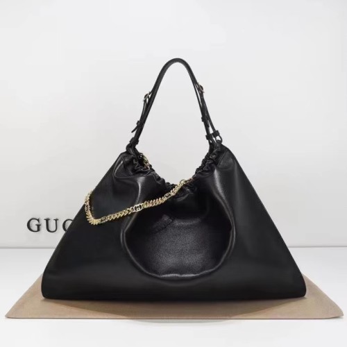 Gucci Unisex GG Gucci Blondie Large Tote Bag Black Leather Round Interlocking G Magnetic Closure