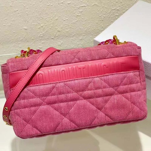 Dior Women CD Medium Dior Caro Bag Bright Pink Macrocannage Denim