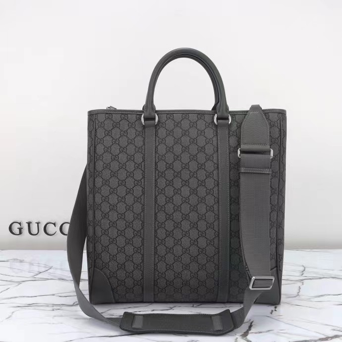 Gucci GG Unisex Ophidia Medium Tote Bag Grey Black GG Supreme Tender Canvas