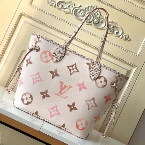 Louis Vuitton LV Unisex Neverfull MM Beige Monogram Coated Canvas Textile Lining