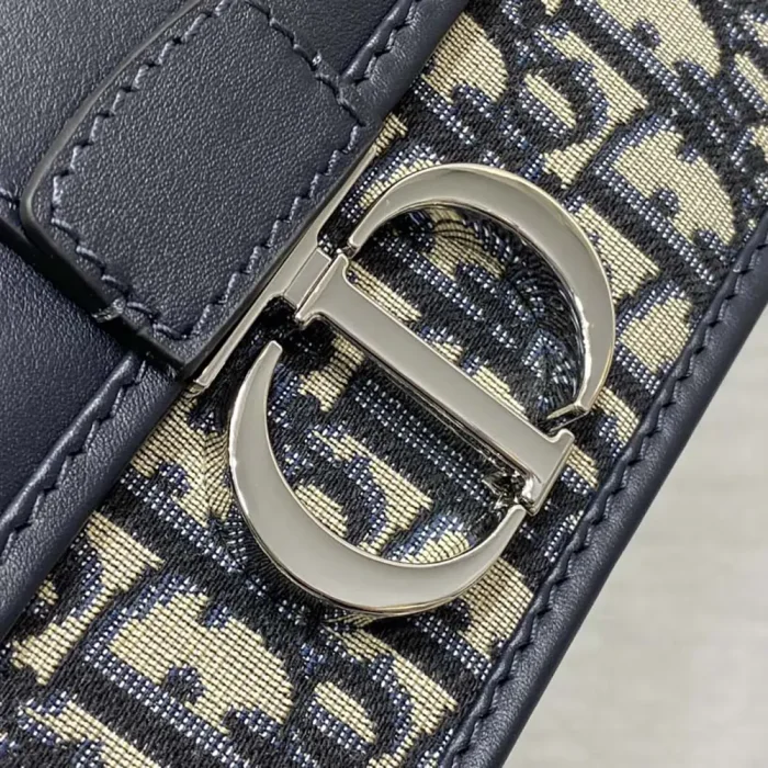 Dior Women 30 Montaigne East-West Bag with Chain Blue Dior Oblique Jacquard and Smooth Calfskin