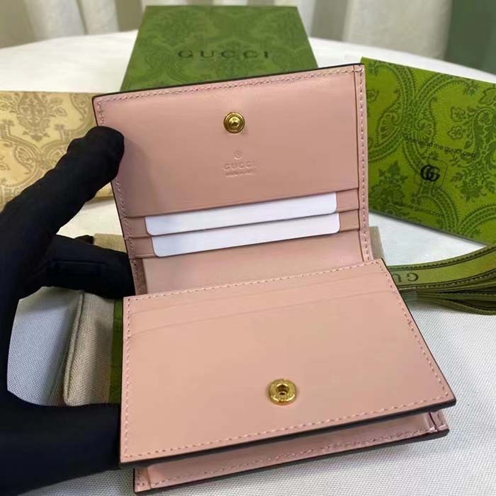 Gucci Unisex GG Marmont Card Case Wallet Light Pink GG Matelassé Leather Double G