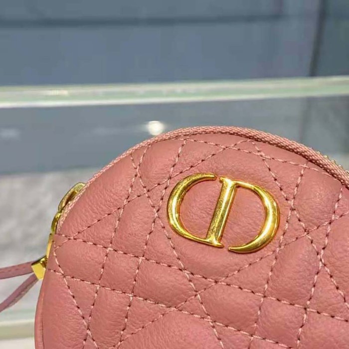 Dior Women Detachable Dior Caro Round Coin Purse-Pink