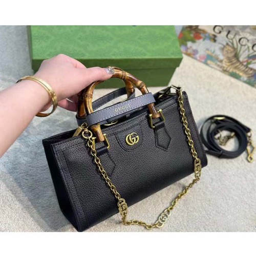 Gucci Women GG Diana Small Shoulder Bag Black Leather Double G