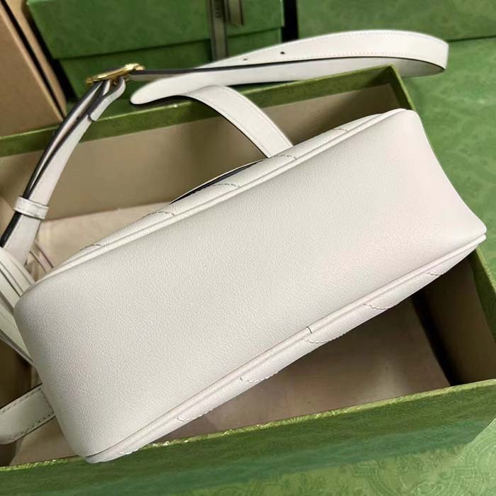 Gucci Women GG Blondie Small Shoulder Bag White Leather Round Interlocking G