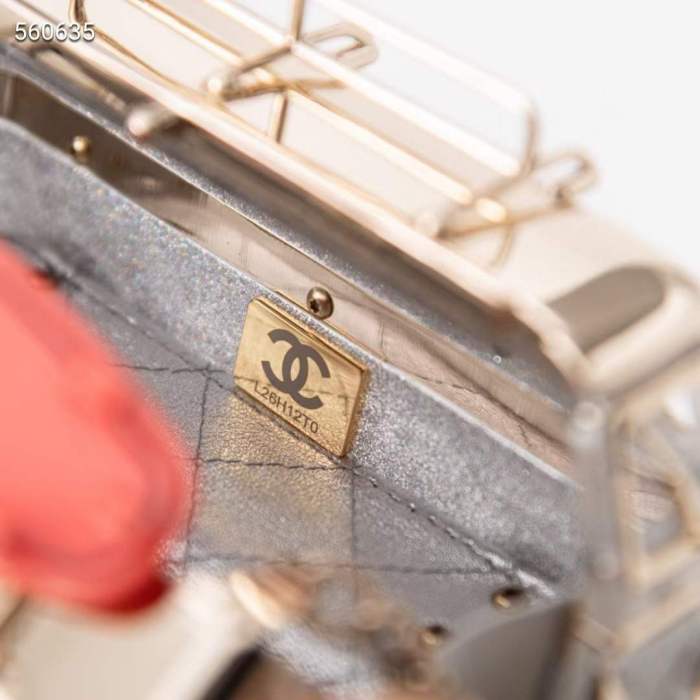 Chanel Women CC Mini Van Minaudiere Plexi Enamel Strass Silver