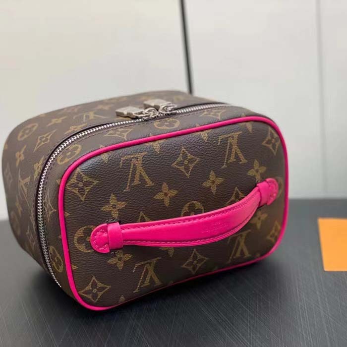 Louis Vuitton LV Unisex Nice Mini Toiletry Pouch Rose Pink Monogram Macassar Coated Canvas Cowhide Leather