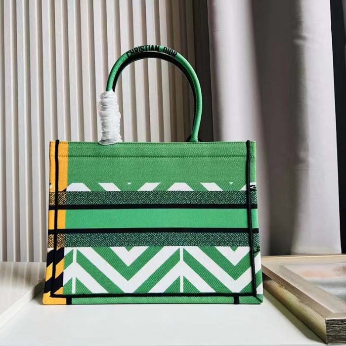 Dior Unisex CD Medium Book Tote Green Orange D-Jungle Pop Embroidery