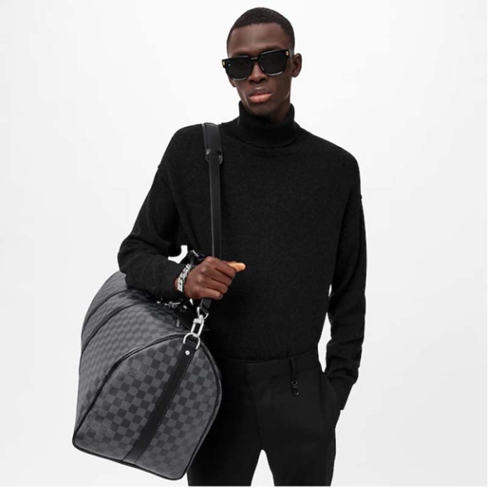 Louis Vuitton LV Unisex Keepall Bandoulière 55 Travel Bag Grey Damier Graphite Canvas
