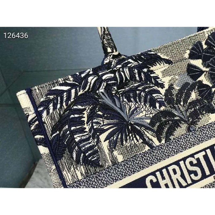 Dior Women Dior Book Tote Blue Palm Tree Toile De Jouy Embroidery