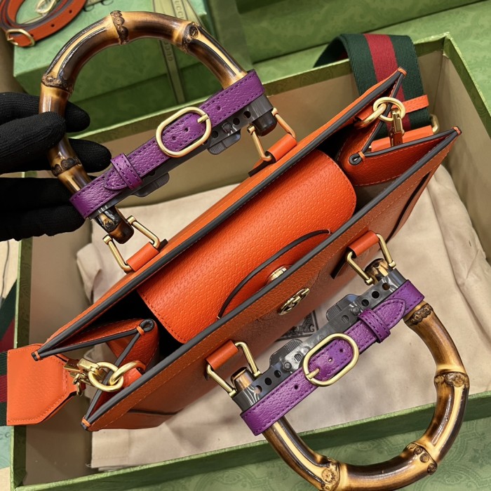 Gucci Women GG Diana Small Tote Bag Orange Leather Double G