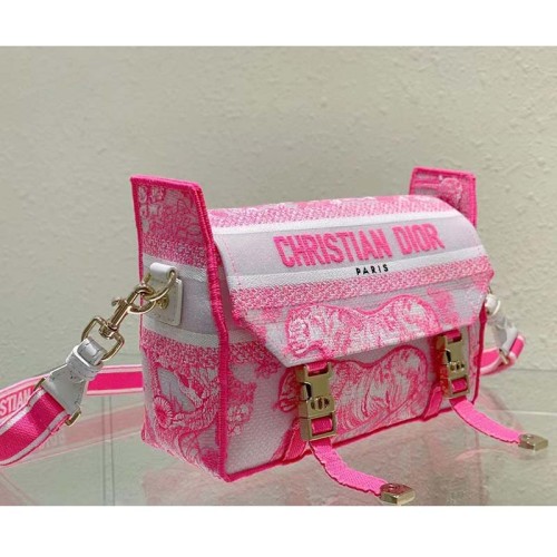 Dior Women CD Small Diorcamp Bag Transparent Canvas Fluorescent Pink Toile De Jouy