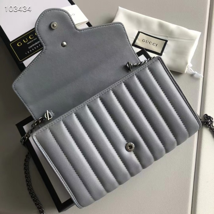 Gucci Women GG Marmont Matelassé Mini Bag Grey Leather Double G