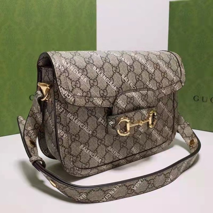 Gucci Unisex The Hacker Project Small Horsebit 1955 Bag Beige GG Supreme Canvas