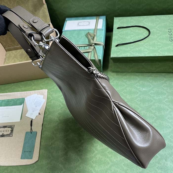 Gucci Unisex Blondie Medium Tote Bag Brown Leather Round Interlocking G