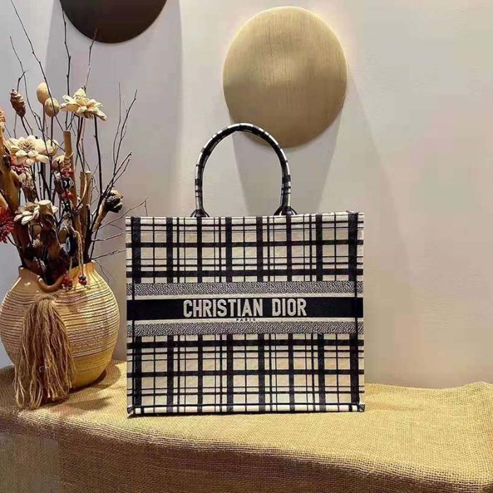 Dior Women Dior Book Tote Blue Check'n'Dior Embroidery