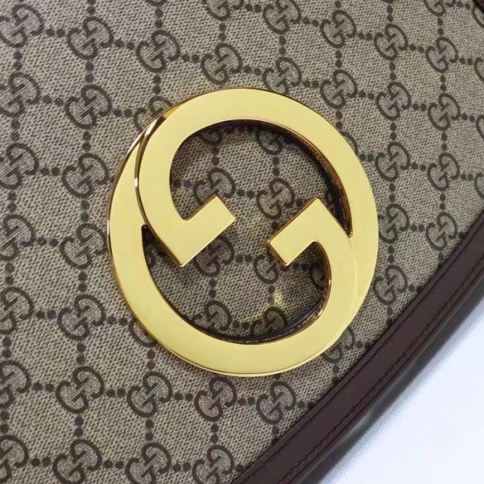 Gucci Women GG Blondie Medium Shoulder Bag Beige Ebony GG Supreme Canvas
