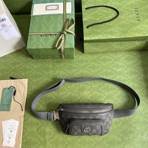 Gucci GG Unisex Ophidia Belt Bag Grey Black GG Supreme Canvas Double G