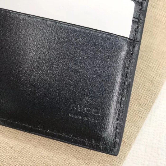 Gucci Unisex GG Marmont Leather Bi-Fold Wallet Black Smooth Leather Double G