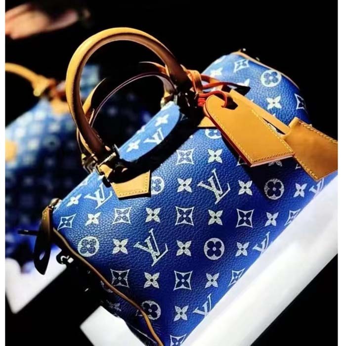 Louis Vuitton LV Unisex Speedy P9 Bandoulière 25 Blue Soft Calfskin Natural Cowhide-Leather