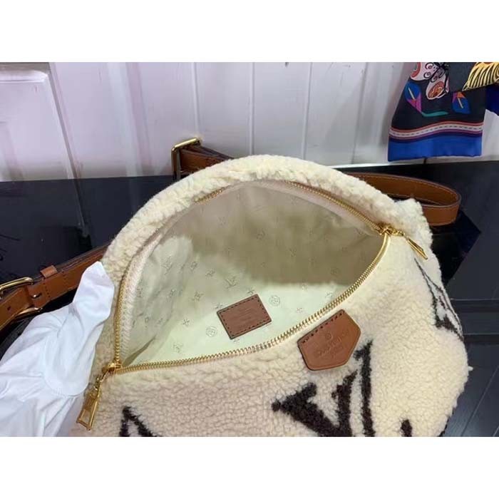 Louis Vuitton LV Unisex Bumbag Cream Brown Shearling Cowhide-Leather Textile Lining