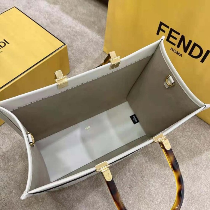 Fendi Women Sunshine Medium Leather Shopper-White