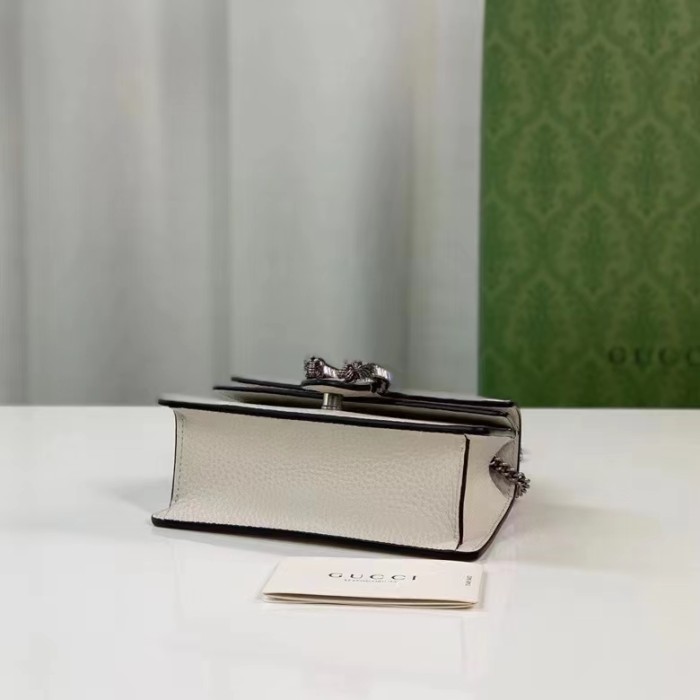 Gucci GG Women Dionysus Mini Top Handle Bag White Leather Crystal Hardware Tiger Head Closure