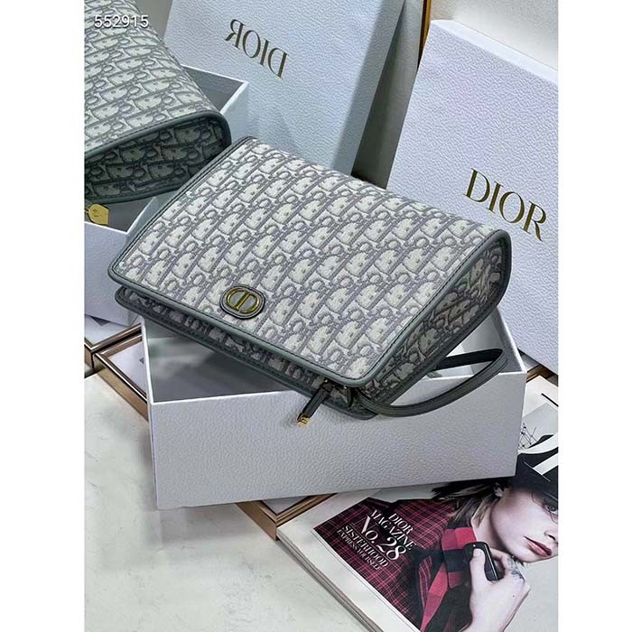 Dior Unisex CD Medium 30 Montaigne Pouch Gray Dior Oblique Jacquard